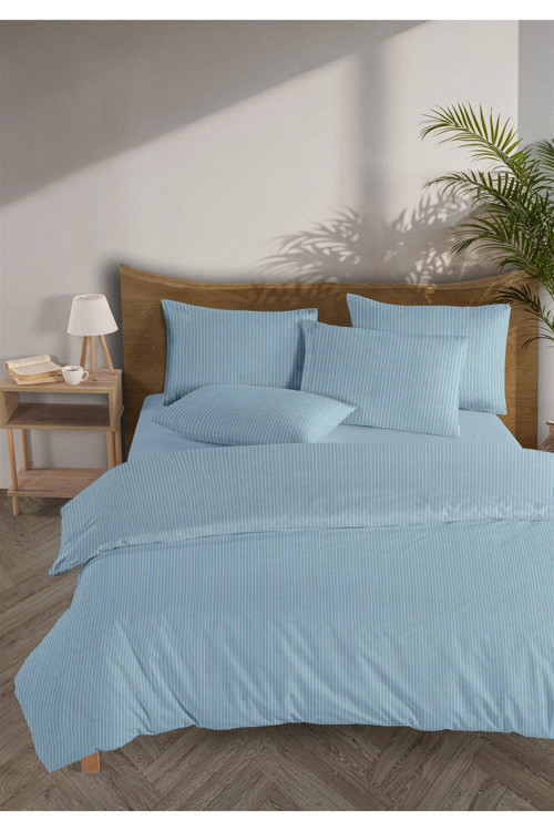 Line %100 Pamuk Ranforce Akay Mavi Ipliği Boyalı Nevresim Takımı Çift Kişilik - 200x220 cm