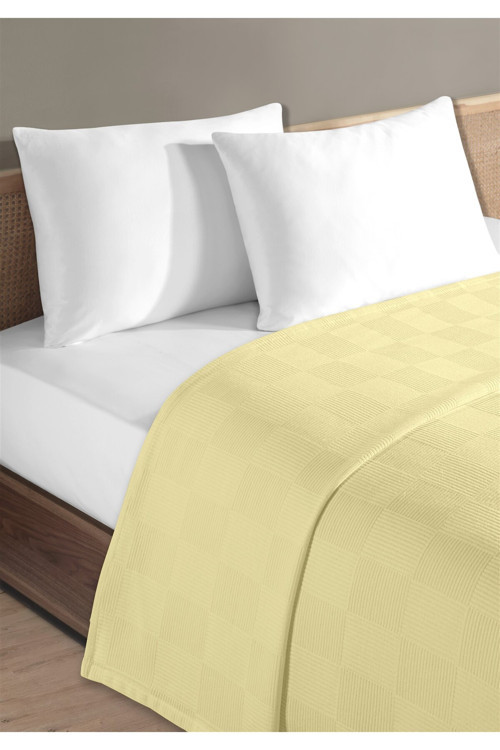 %100 Pamuk Çift Kişilik Sarı Otel Pike Takım 200 x 230 cm