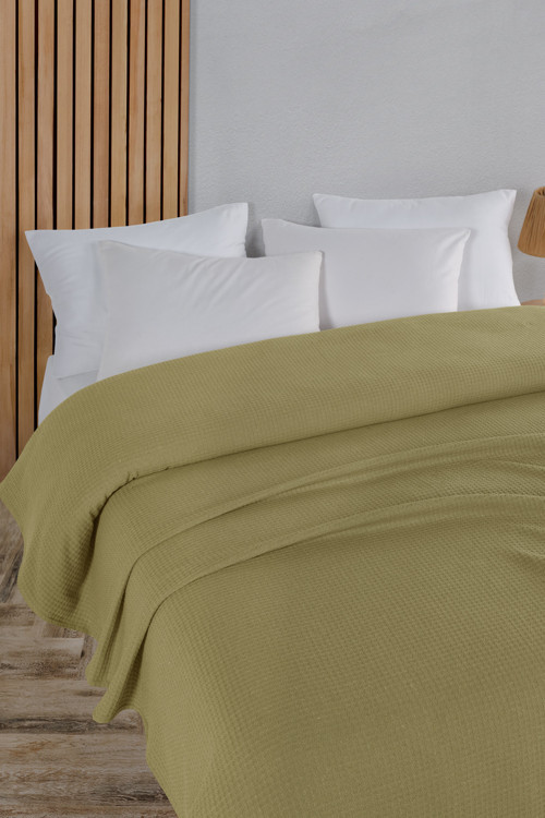 Pamuklu Aden Antik Yosun Pike Yatak Örtüsü Çift Kişilik - 200x230 Cm