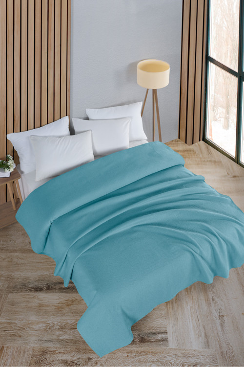 Pamuklu Petek Açık Turkuaz Çok Amaçlı Yatak Örtüsü Çift Kişilik - 200x230 Cm