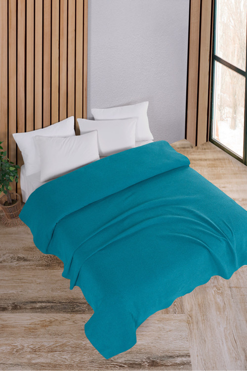 Pamuklu Akel Turkuaz Çok Amaçlı Yatak Örtüsü Çift Kişilik - 200x230 Cm