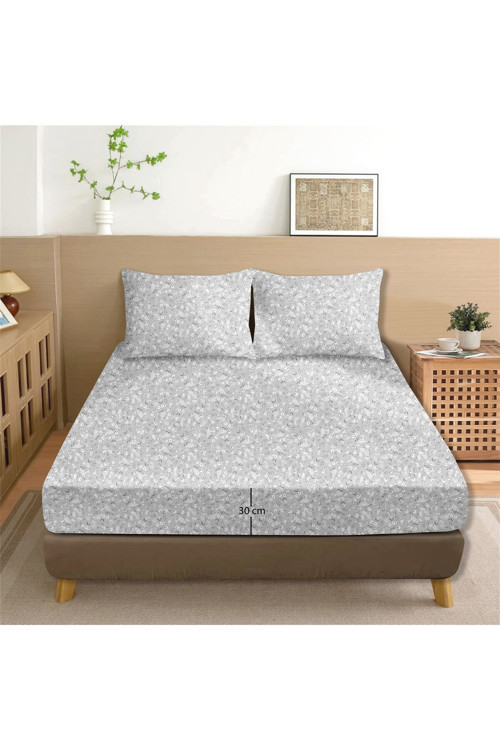 Dalya %100 Pamuk Çift Kişilik Lastikli Çarşaf Seti Açık Gri - 160x200+30 cm