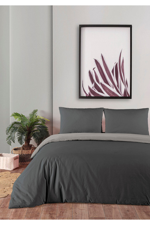 % 100 Pamuklu Akfil Çift Taraflı Nevresim Takımı Tek Kişilik 160x220 cm Koyu Gri Gri