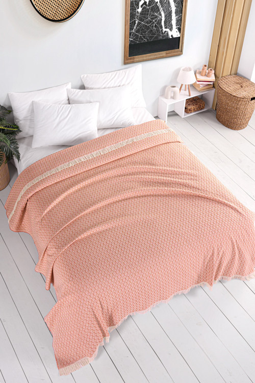 Pamuklu Arem Turuncu Çok Amaçlı Yatak Örtüsü Çift Kişilik - 200x220 Cm