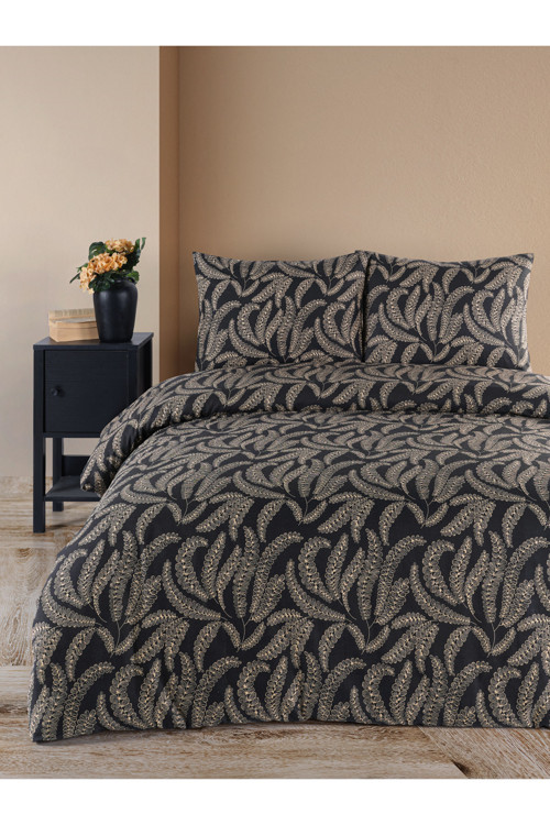 Petit Florets %100 Pamuk Siyah Nevresim Takımı Çift Kişilik 200x220