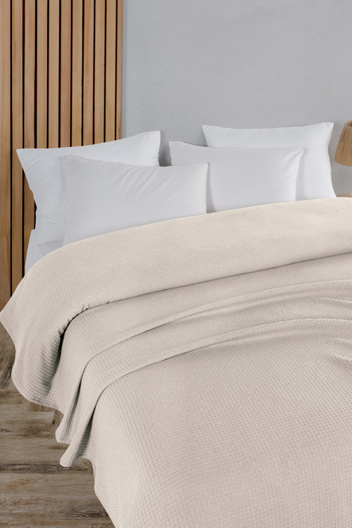 Pamuklu Aden Ekru Çok Amaçlı Yatak Örtüsü Çift Kişilik - 200x230 Cm