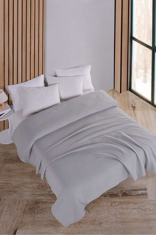 Pamuklu Akel Gri Çok Amaçlı Yatak Örtüsü Çift Kişilik - 200x230 Cm