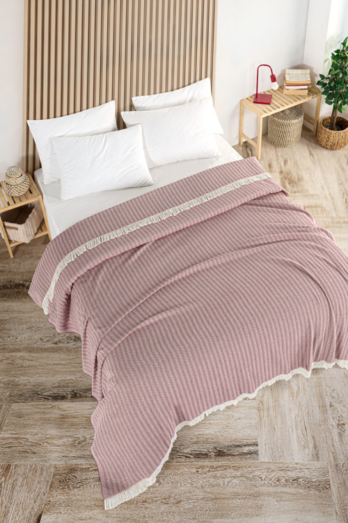 Pamuklu Bige Bordo Çok Amaçlı Yatak Örtüsü Çift Kişilik - 200x220 Cm