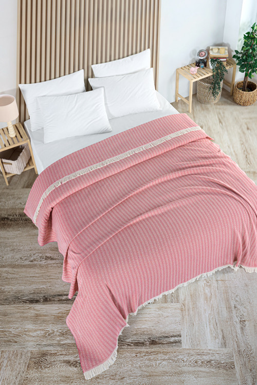 Pamuklu Bige Fuşya Çok Amaçlı Yatak Örtüsü Çift Kişilik - 200x220 Cm