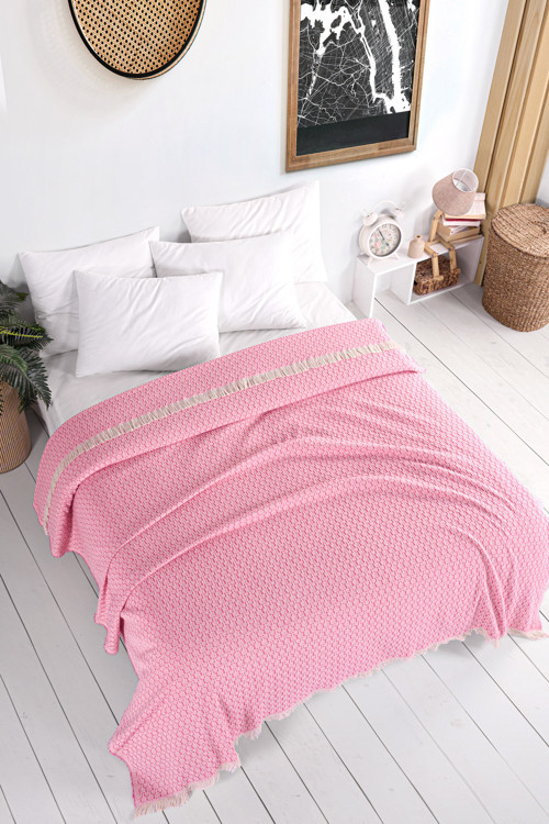 Pamuklu Arem Fuşya Çok Amaçlı Yatak Örtüsü Çift Kişilik - 200x220 Cm