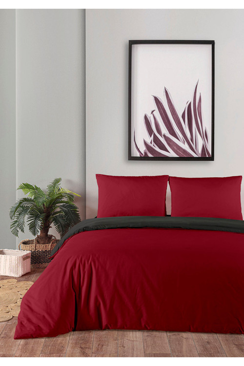 % 100 Pamuklu Akfil Çift Taraflı Nevresim Takımı Tek Kişilik 160x220 cm Bordo Gri