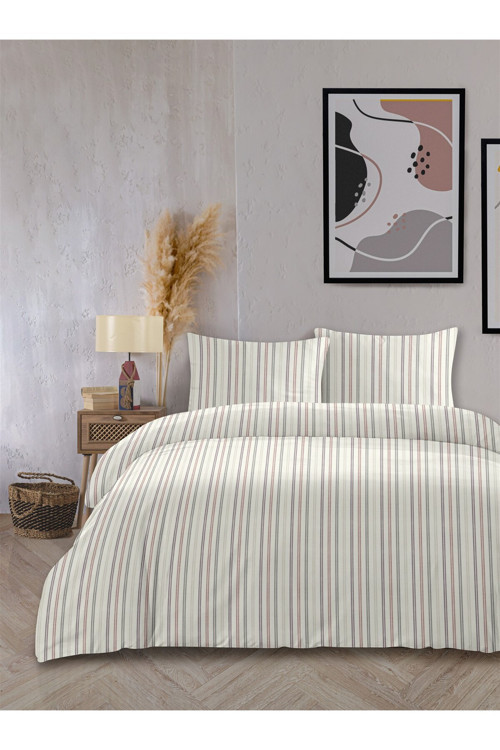 Cool Natural %100 Pamuk Akfil Huz Vişne Ipliği Boyalı Nevresim Seti Çift Kişilik - 200x220 Cm