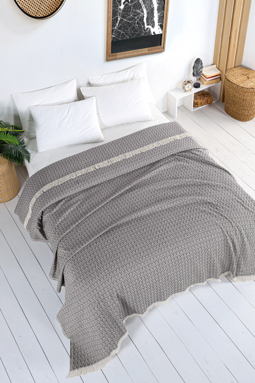 Pamuklu Arem Koyu Indigo Çok Amaçlı Yatak Örtüsü Çift Kişilik - 200x220 Cm