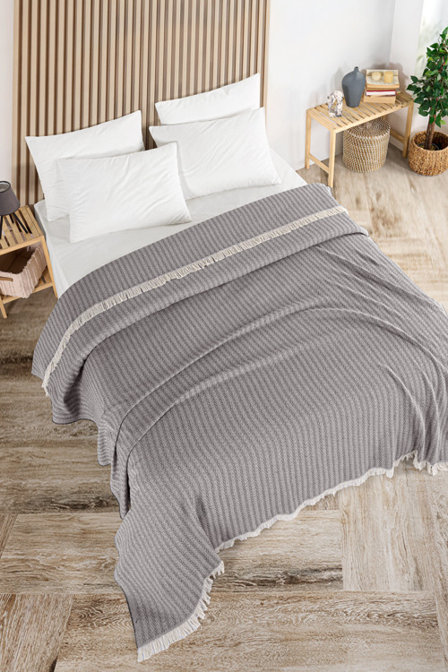 Pamuklu Bige Koyu Indigo Çok Amaçlı Yatak Örtüsü Çift Kişilik - 200x220 Cm
