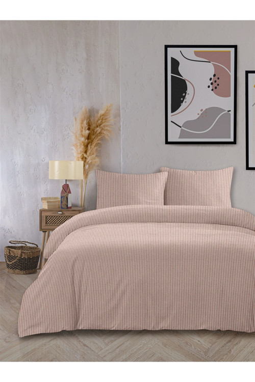 Cool Natural %100 Pamuk Akfil Akay Kiremit Ipliği Boyalı Nevresim Seti Çift Kişilik - 200x220 Cm
