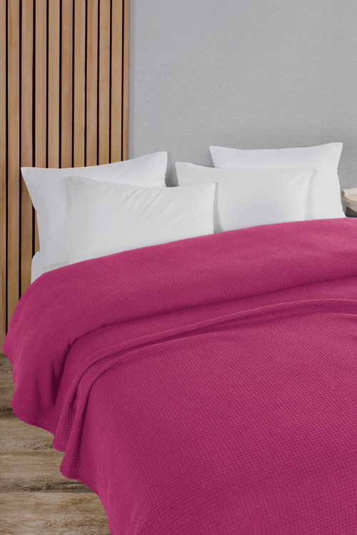 Pamuklu Aden Koyu Pembe Çok Amaçlı Yatak Örtüsü Çift Kişilik - 200x230 Cm