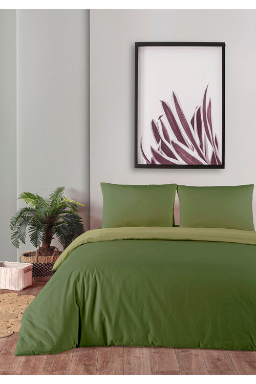 % 100 Pamuklu Akfil Çift Taraflı Nevresim Takımı Tek Kişilik 160x220 cm Haki Yeşil
