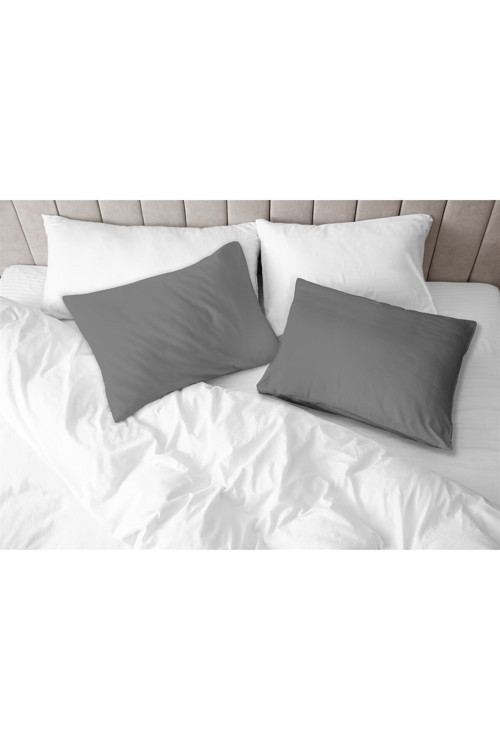 % 100 Pamuklu Akfil Koyu Gri Yastık Kılıfı 2'li Set - 50x70 Cm