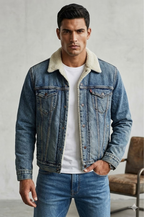 Erkek Mavi Trucker Ceket 2.0 SHERPA TRUCKER
