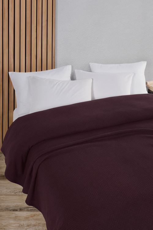 Pamuklu Aden Mürdüm Çok Amaçlı Yatak Örtüsü Çift Kişilik - 200x230 Cm