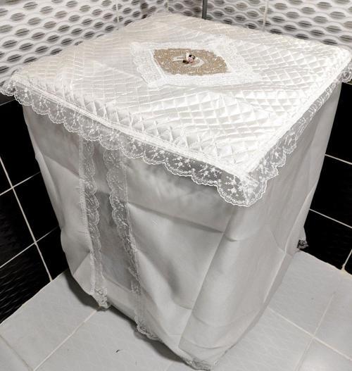 Beyaz Çamaşır Makinesi Örtüsü Dantel Kenar