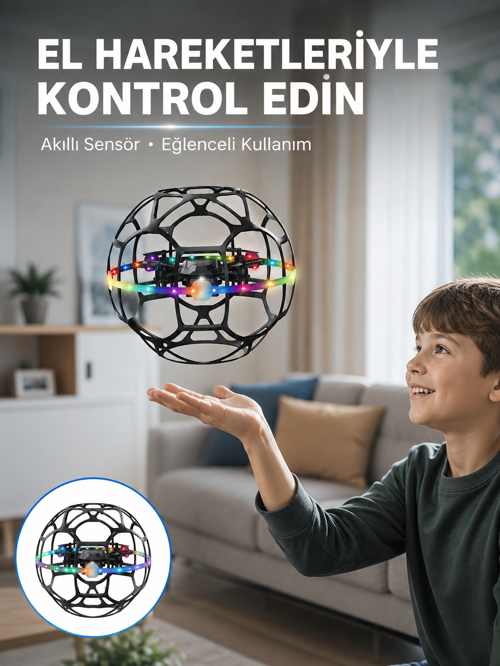 tekno LED Işıklı Futbol Topu Mini Drone Akıllı Sensörlü El Kontrollü 2026
