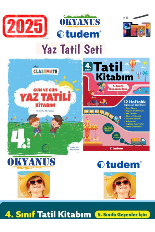 Clasmate 2025 4.Sınıf Gün Gün Yaztatil Kitabı+Tudem 4.Sınıf 12 Haftalık Yaz Tatil Kitap Seti+Kalem