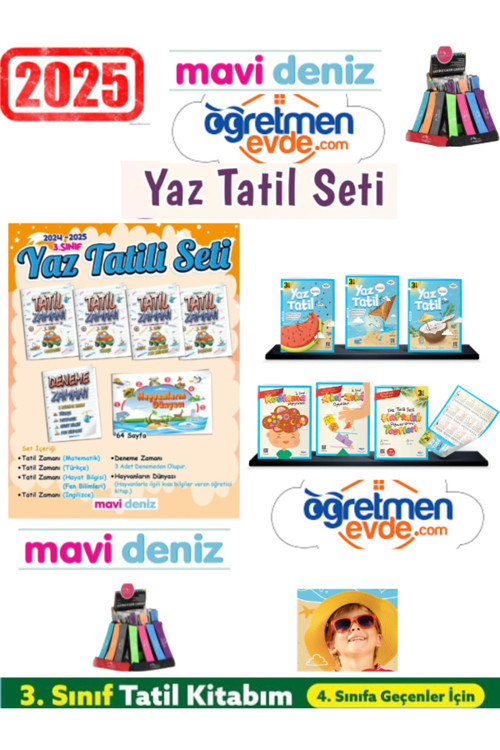 Mavi Deniz 2025 3.Sınıf Yaz Tatil Seti 12 Kitap Öğretmen Evde 3.Sınıf Yaz Tatil Seti Kalemlik