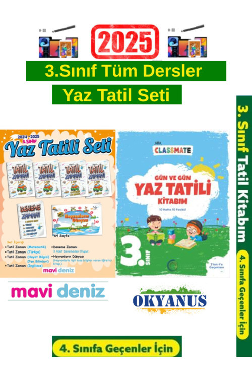 Mavideniz 3.Sınıf Yaz Tatil Kitabı+Okyanus 3.Sınıf Gün Gün Yaz Tatil Seti+Android Kalem
