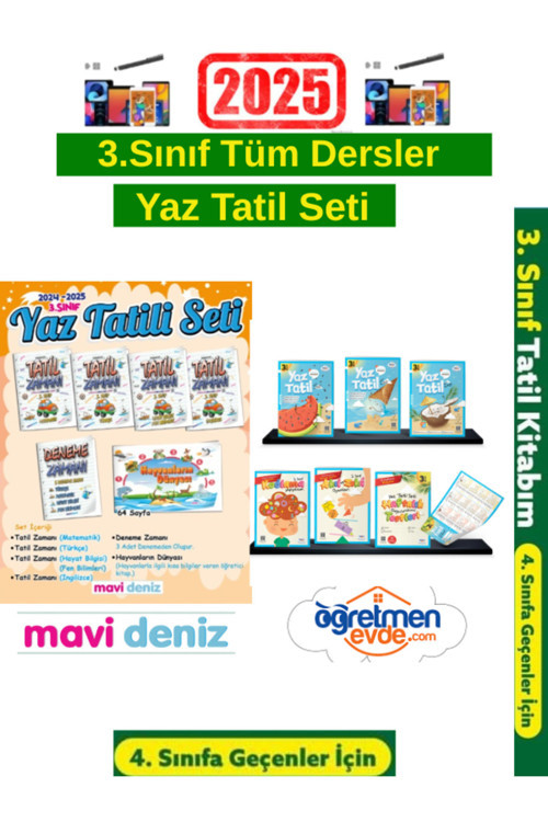 Mavideniz 3.Sınıf Yaz Tatil Kitabı+Öğretmen Evde 3.Sınıf Yaz Tatil Seti+Android Kalem