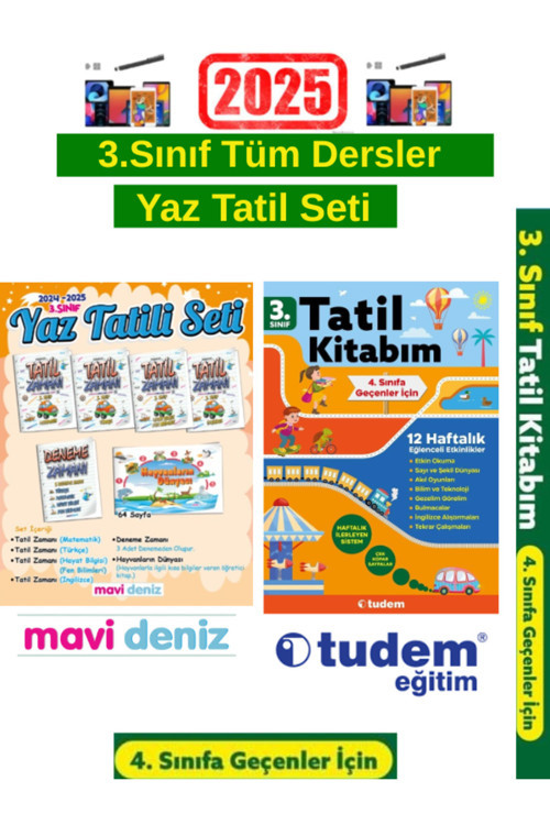 Mavideniz 3.Sınıf Yaz Tatil Kitabı+Tudem 3.Sınıf 12 Haftalık Yaz Tatil Seti+Android Kalem