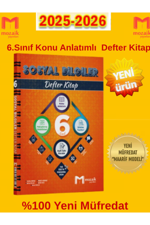 2025-2026 Maarif Müfredat 6.Sınıf Sosyal %100 Yeni Konu Anlatımlı Defter+Kalem