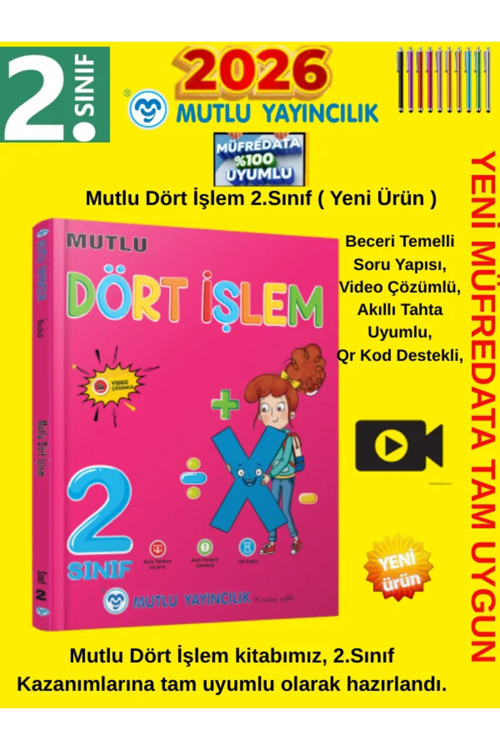Mutlu 2.Sınıf Matematik Dört İşlem (Yeni)+Akıllı Tahta Kalemi+Tablet Kalemi