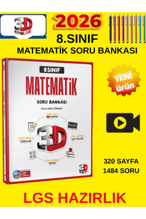 3D Çözüm 8. Sınıf Lgs Hazırlık 2026 Matematik Soru Bankası Video Çözümlü + Tablet Kalem