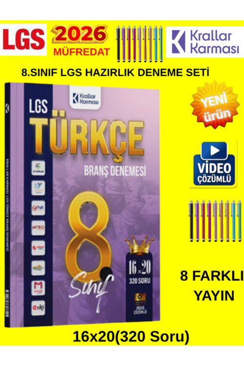 2026 8.Sınıf Lgs Hazırlık Türkçe 16X20(320 Soru)8 Farklı Yayın Branş Deneme+Kalem