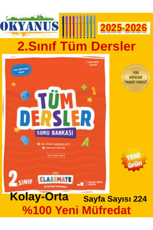 Okyanus 2026 2.Sınıf Classmate Tüm Dersler Soru Bankası %100 Yeni Müfredat+Tablet Kalemi