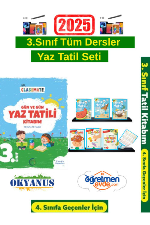 Okyanus 3.Sınıf Gün Gün Yaz Tatil Seti+Öğretmen Evde 3.Sınıf Yaz Tatil Seti+Android Kalem