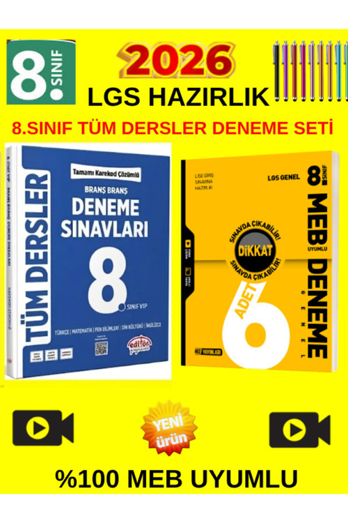 Editör 8.Sınıf Branş Branş Tüm Dersler Deneme+Hız Lgs 8.Sınıf Tüm Derler 6Lı Genel Deneme Seti