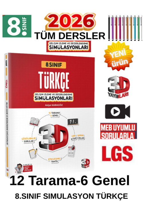 3D Lgs Türkçe Simülasyon 12 Tarama 6 Genel Deneme 8.Sınıf + Tablet Kalemi Birlikte Gönderilir