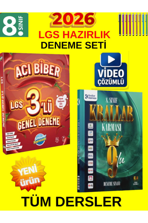 8.Sınıf Lgs Süper İkili Tüm Ders Genel Deneme Set-Ünlüler Acı Biber 3Lü+Krallar Karması 9 Lu