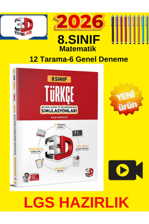 3D Yayınları 8.Sınıf Lgs 2026 Türkçe Simülasyon Deneme Seti - Video Çözüm + Kalem