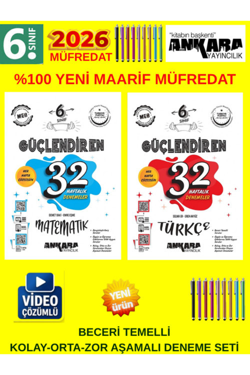 Ankara Güçlendiren 6.Sınıf 2 Kitap Deneme Seti Yeni Müfredat Mat-Türkçe Beceri Temelli Sorularla
