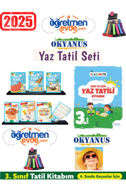 Öğretmen Evde 2025 3.Sınıf 18 Parça Yaz Tatil+Okyanus 3.Sınıf Yaz Tatil 12 Kitap(Yeni Ürün)+Kalemlik