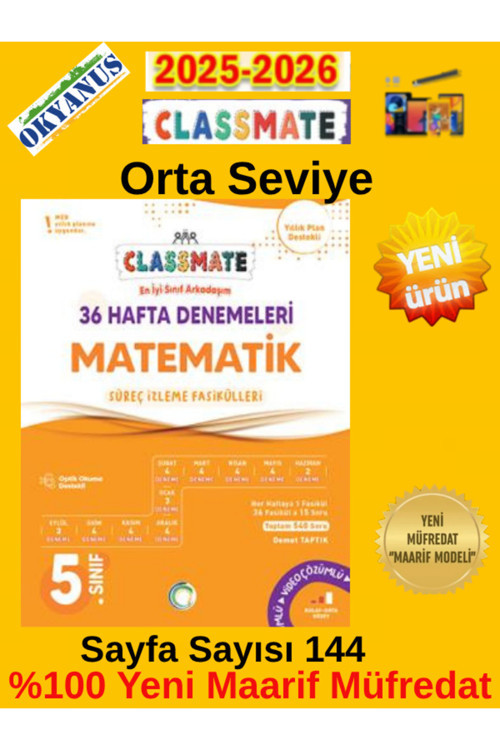 2025 2026 Müfredat 5.Sınıf Matematik 36 Hafta Denemeleri Yeni Ürün %100 Marif Müfredat