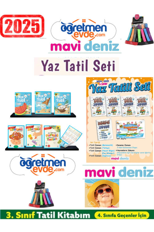 Öğretmen Evde 2025 3.Sınıf 7 Parça Yaz Tatil Kitabı(Yeni Ürün)+Kalemlik