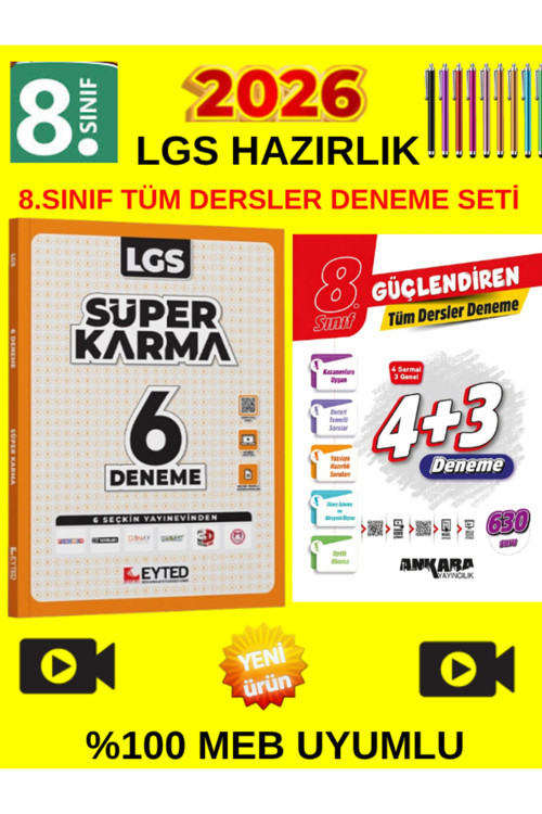 Eyted 8.Sınıf Süper Karma 6 Lı Deneme+Ankara Güç.8.Sınıf Tüm Dersler 4+3 Genel Deneme+Kalem
