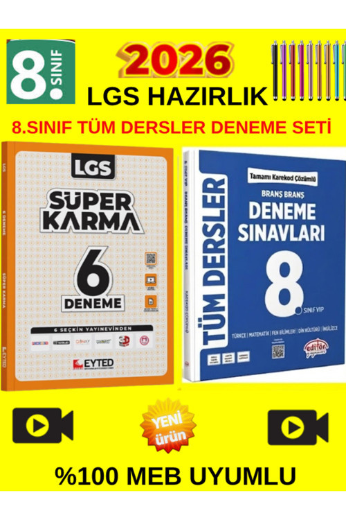 Eyted 8.Sınıf Süper Karma 6 Lı Deneme+Editör 8.Sınıf Branş Branş Tüm Dersler Deneme Set+Kalem
