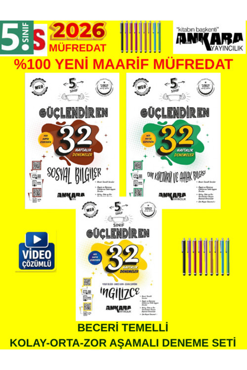 5. Sınıf Güçlendiren 3Lü Deneme Seti Yeni Müfredat Beceri Temelli (S-D-İ)