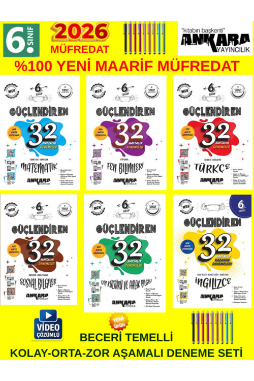 Ankara Güçlendiren 6.Sınıf 6 Kitap Deneme Seti Yeni Müfredat M-T-F-S-D-İ Beceri Temelli Sorularla