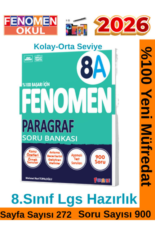 2026 8.Sınıf Paragraf A (8A)Video Çözümlü Kolay-Orta Seviye Soru Bankası(900 Soru)